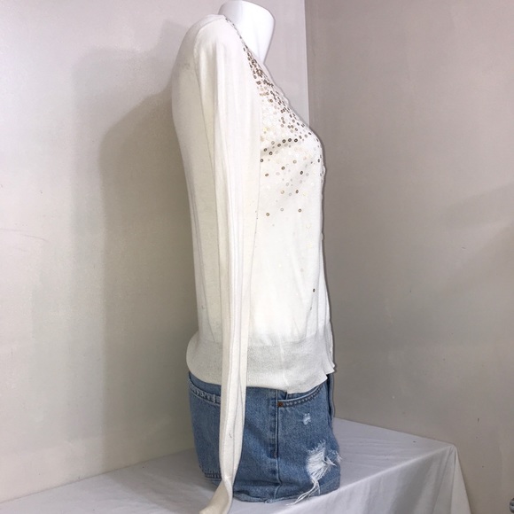 Jones New York Off White Gold Sequins SoftCardigan - Picture 5 of 12